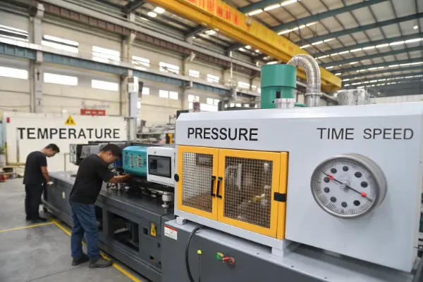 Close up of injection molding machine control panel