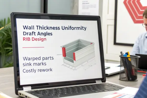 Diagram showing draft angles and wall thickness rules